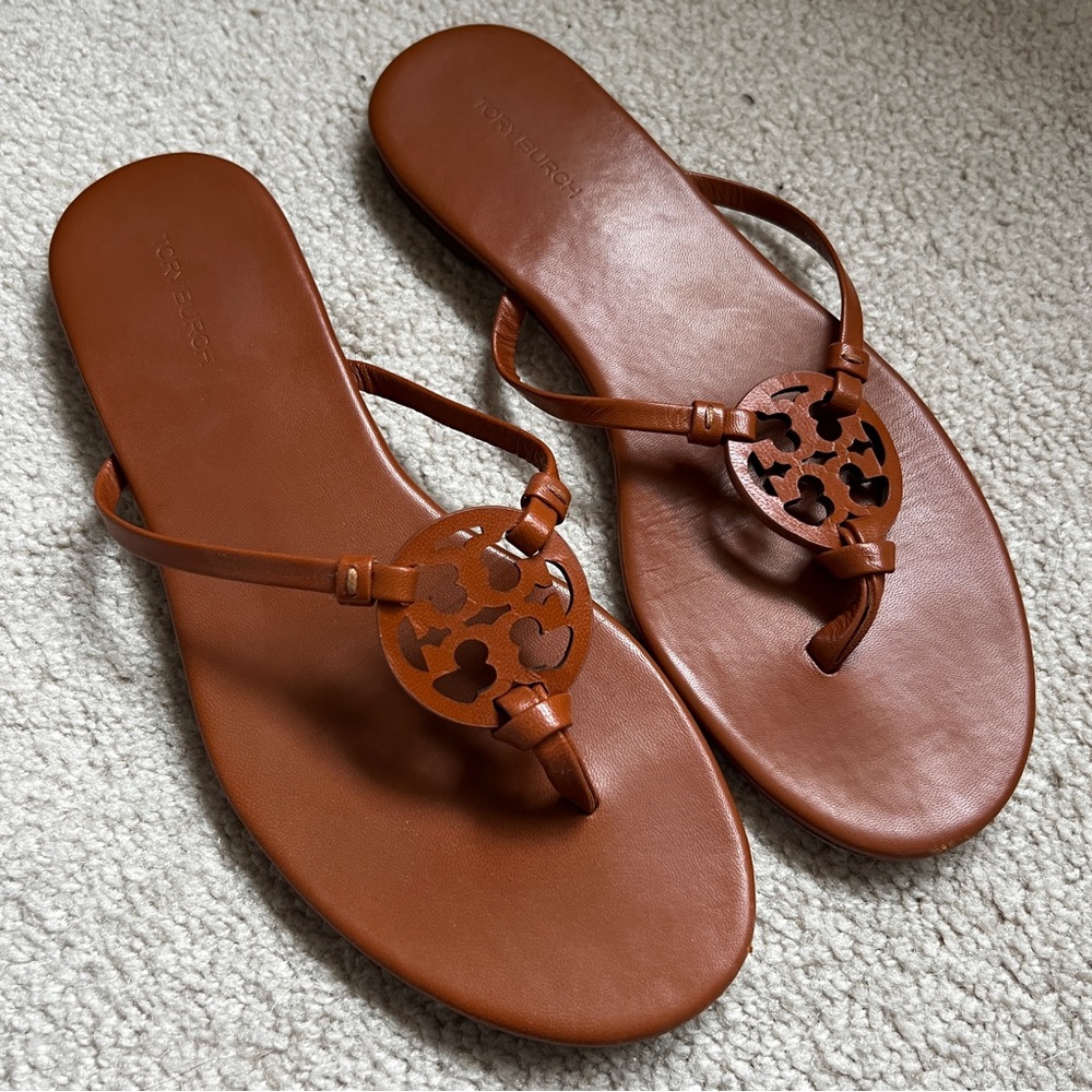 TORY BURCH Miller Knotted Leather Sandals Aged Camello Size 7